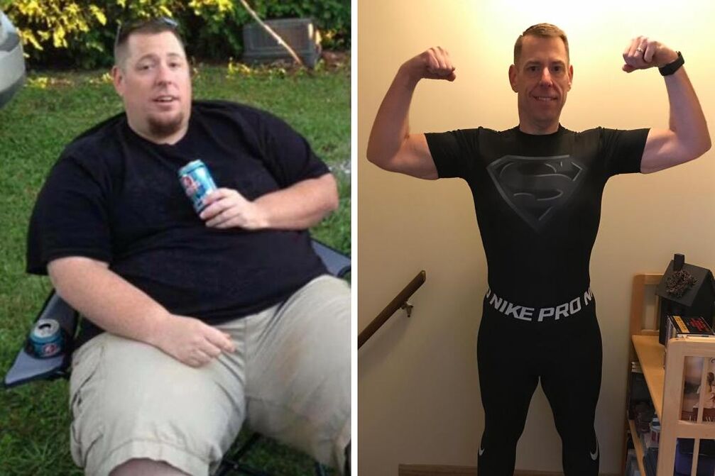 mężczyzna przed i po diecie ketonowej